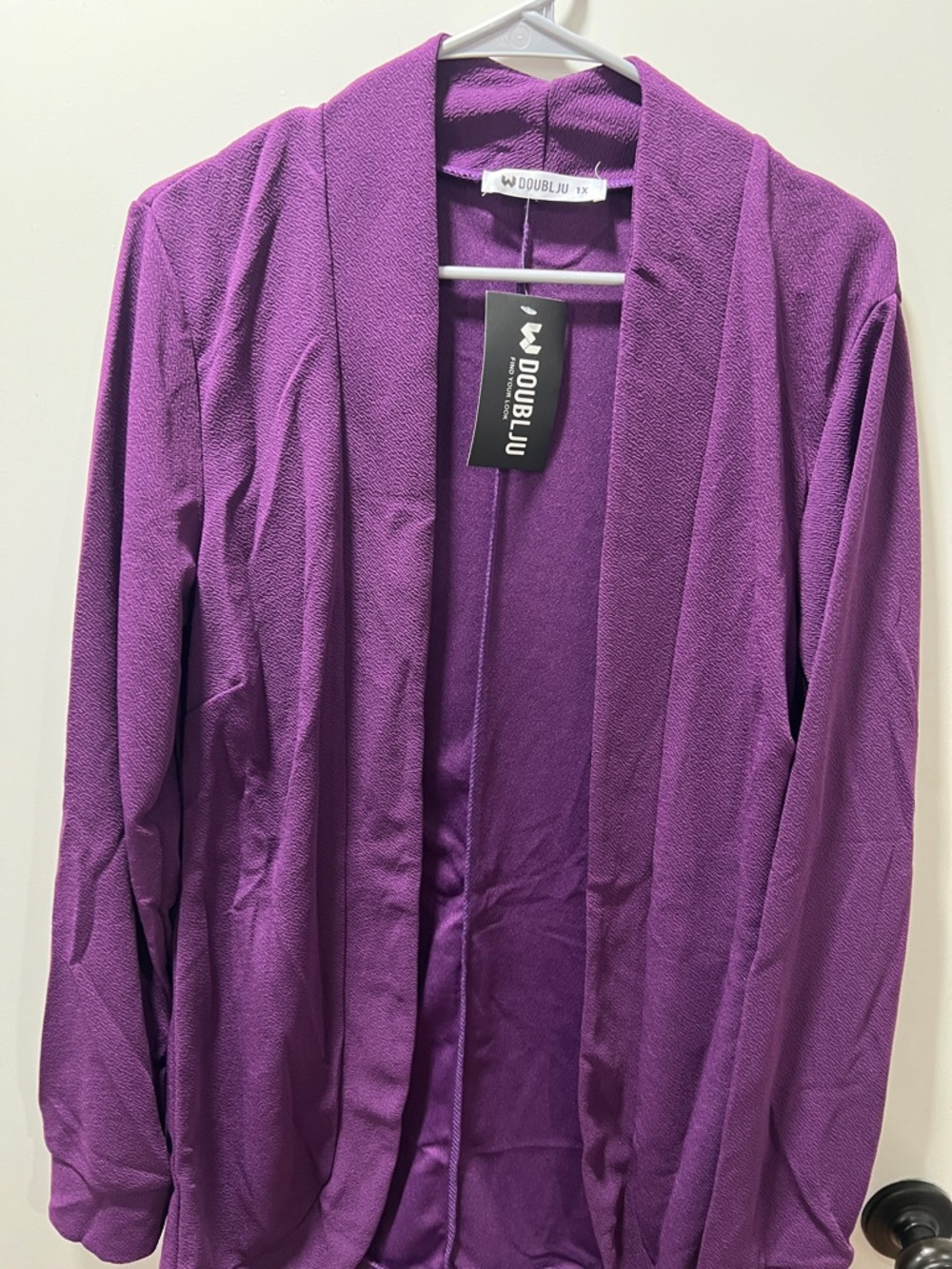 Doublju Purple Open-Front Draped Cardigan